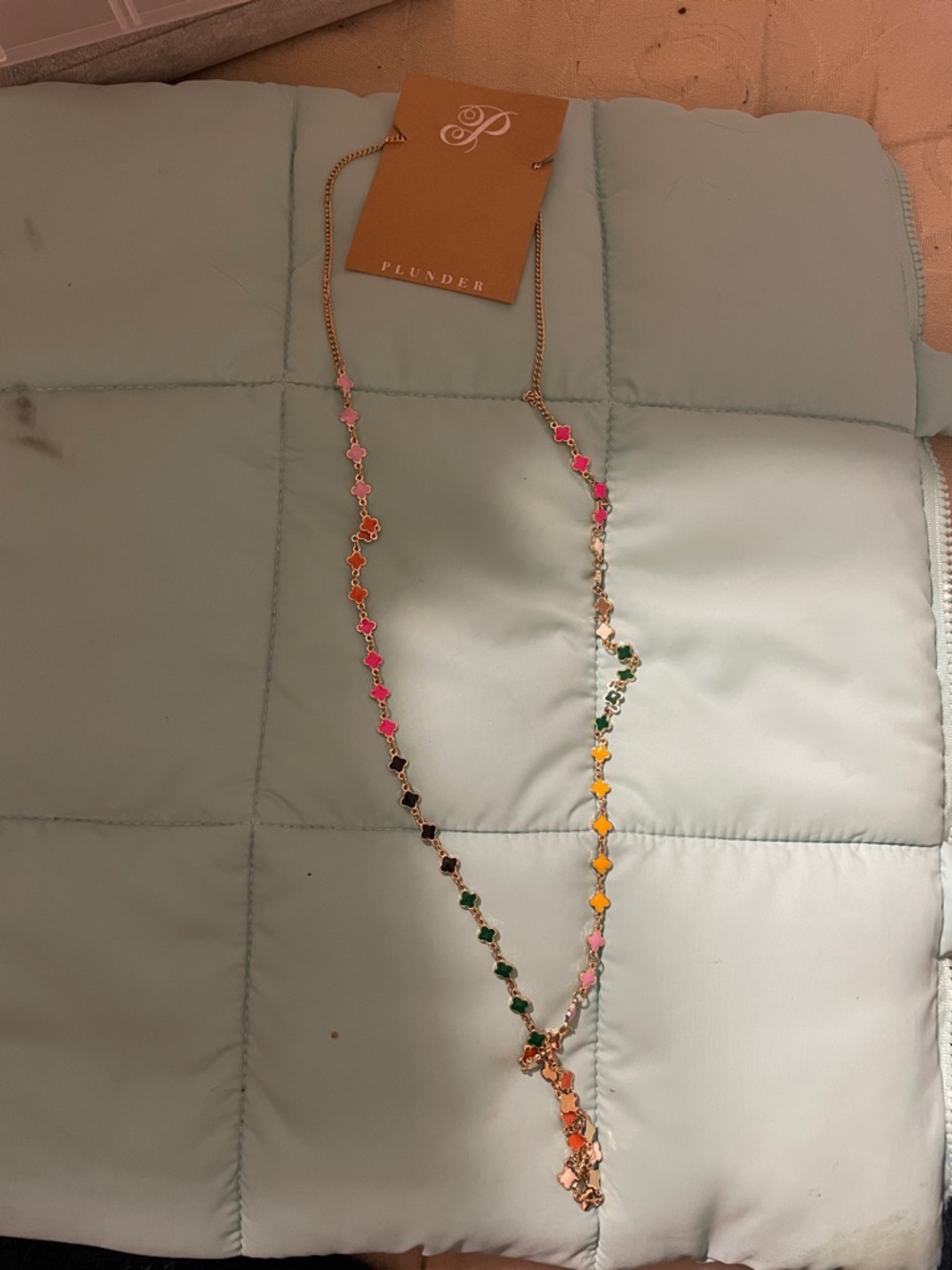 Plunder Multicolor Enamel Clover Station Necklace - Gold Chain